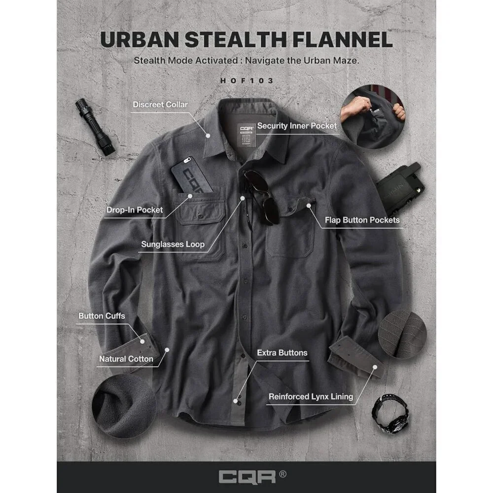 🆕Mens Solid Charcoal Cotton Flannel Shirt Long Sleeve Casual Outdoor Plaid